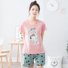 芬腾 夏季女士纯棉短袖背心套装睡衣 两款可选 69元包邮