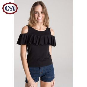C＆A 女式荷叶边饰露肩上衣 2色可选 59元包邮