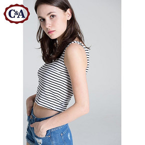 C&A 女式基本款 条纹露脐打底背心 19元(29-10券)