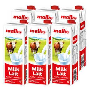 捷克进口 Malko 马尔珂 全脂UHT纯牛奶 1L*6瓶 29.9元