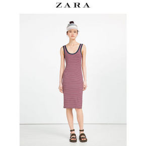 大码福利# ZARA TRF 女装 撞色滚边吊带连衣裙 55元包邮