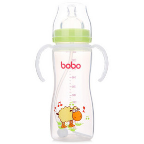 bobo 乐儿宝 PP手柄吸管宽口奶瓶 330ml 绿色 折30元(39.9，2件75折)
