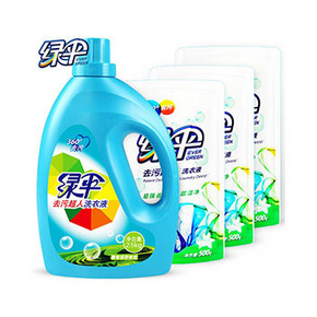 手慢无# 绿伞 去污超人洗衣液2.5kg/瓶+500g*3袋 12元(6定金+6尾款)