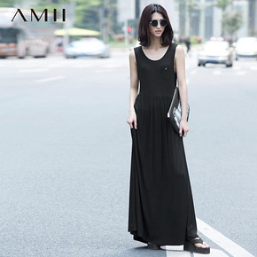 Amii 极简主义 夏超长款背心高腰连衣裙 65元包邮