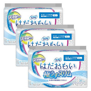 苏菲 尤妮佳 超薄无护翼日用卫生巾21cm 31片*3包 41.7元
