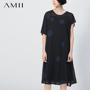 Amii 圆点拼接雪纺两件套连衣裙 55元包邮