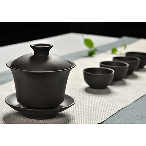 白菜价# 茗跃 黑檀茶具 5件套装 2.9元包邮