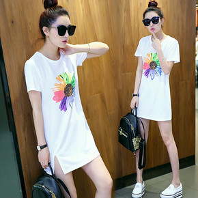 前10分钟# 韩版宽松中长款开叉下摆短袖T恤 35元包邮(赠T恤)