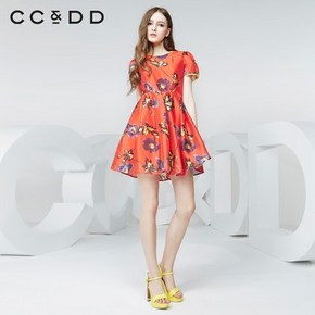 CCDD 植物印花大摆型 短袖连衣裙 99包邮