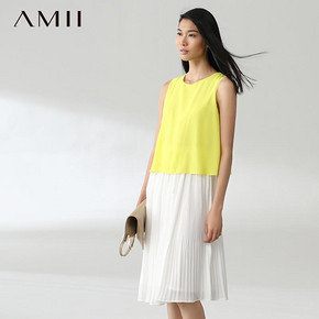 Amii 极简主义 新款假两件百褶雪纺连衣裙 65元包邮