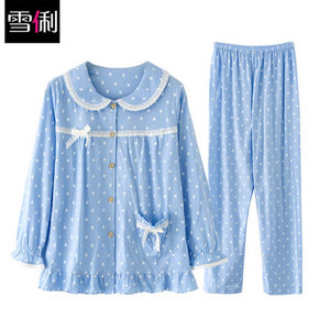 雪俐 韩版针织棉卡通薄款情侣家居服套装 39元包邮(49-10券)
