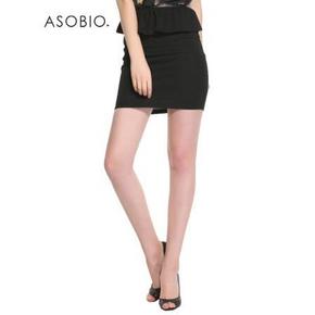 ASOBIO 简约修身拼接木耳边包臀短裙 29元