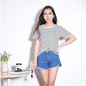 四季伊梦 韩范竹节棉条纹短袖T恤 9.9元包邮(19.9-10券)