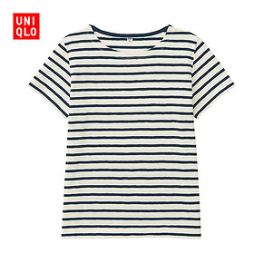 UNIQLO 优衣库 女款竹节纱条纹短袖T恤 79元