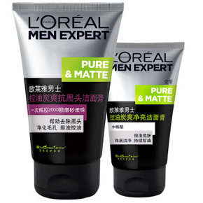 欧莱雅 男士抗黑头洁面100ml+控油炭爽双效洁面膏50ml  29.9元(可199-60)