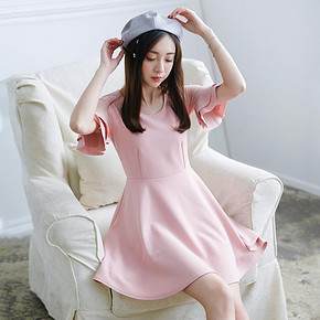 欧诺 女式修身荷叶边袖子连衣裙 29元包邮(49-20券)