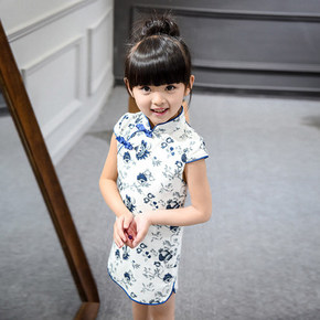 魅客 女童夏款民族风印花短袖旗袍 29.9元包邮(59.9-30券)