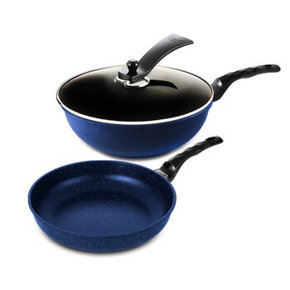 韩国进口 韩库蓝宝石无烟炒锅+煎锅套装30cm 199元(499-100-200券)