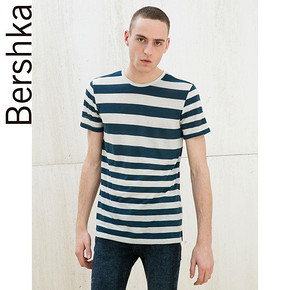 Bershka 巴适卡 03007499 男士 条纹装饰T恤衫 39元(44-5券)