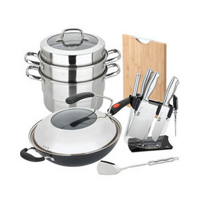 一套齐全# 美厨 厨具11件套(刀具锅具蒸锅) 199元包邮(499-100-200券)