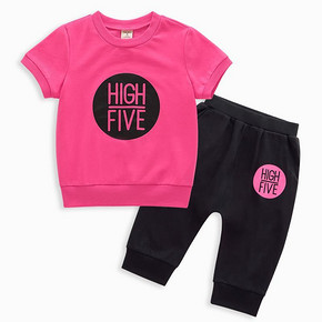 小朵粒 夏季儿童休闲运动字母短袖短裤两件套 15.9元包邮