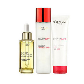 微信端# 欧莱雅 抗皱保湿 洁面乳125ml+柔肤水175ml+精华油30ml 199元(299-100)