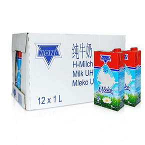 限地区# 波兰进口 MONA 莫娜 全脂纯牛奶 1L*12盒 69.9元