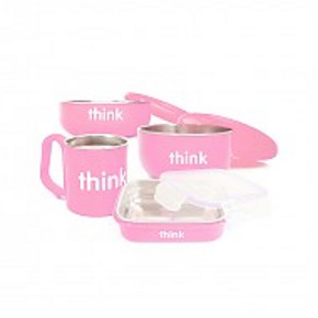 美国 ThinkBaby 不锈钢餐具套装 4件套 粉色 154.4元包邮(168-30+16.4)