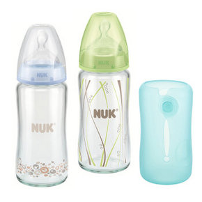德国 NUK 宽口玻璃奶瓶 2只组合装 赠硅胶保护套+湿巾10片*2包 159元