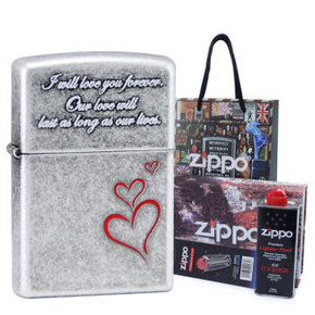 zippo 打火机礼盒套装 韩版红心+电油133ml+火石6粒装 158元包邮(258-100)