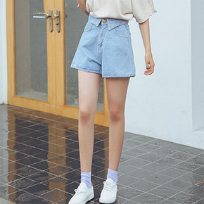 issvvi 夏季高腰宽松浅色阔脚牛仔短裤 38元包邮(48-10券)