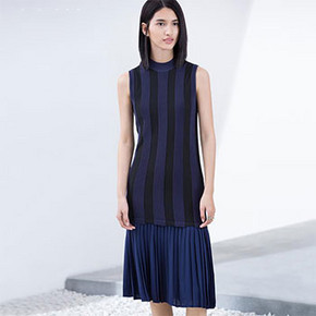Amii 条纹针织雪纺修身无袖连衣裙 55元包邮