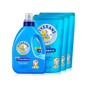 前5分钟半价# 五羊 婴儿专用抑菌洗衣液1.2L+1L*3袋 19.5元包邮(39-19.5)