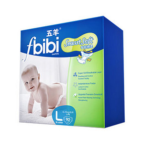 五羊 fbibi 智能棉柔 婴儿纸尿裤 L92片 89元