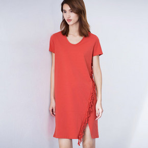 Amii 圆领拼流苏短袖连衣裙 多色可选 89元包邮