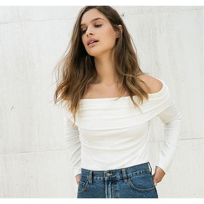 小性感# Bershka 女士飞边船型领针织衫 49元
