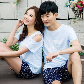 雪俐 韩版纯棉情侣家居服套装 38元包邮(58-20券)