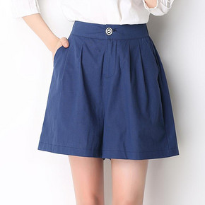 前5分钟# 依薇丽莎 女士棉麻阔腿短裤 29元包邮(39-10)