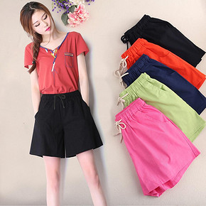 前5分钟# OJ-SZ 夏款棉麻糖果色阔腿短裤 15元包邮(21.9-6.9)