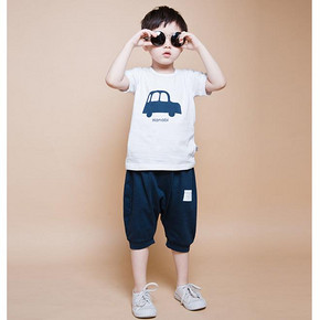 前60分钟半价# 润潮 儿童短袖哈伦裤纯棉套装 19.9元包邮(39.9-20)