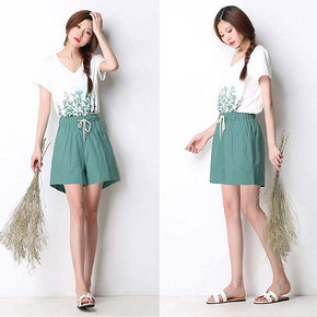 前5分钟# 迹异 夏季棉麻高腰抽绳休闲阔腿短裤 12.9元包邮(23.9-11)