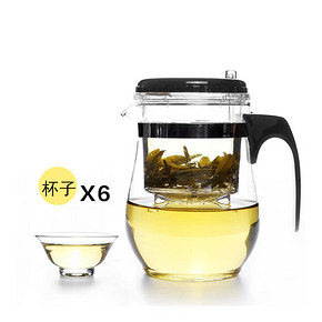 千禹 耐热玻璃过滤泡茶壶 500ml +杯子*6个 11.9元包邮(21.9-10券)