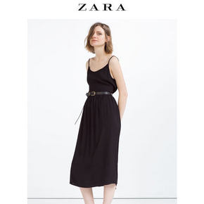 ZARA 女装纯黑中长款吊带连衣裙 79元包邮