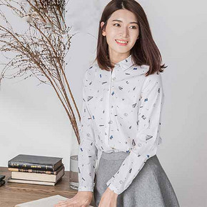 茵曼 纯棉文艺印花长袖衬衫 89元包邮(129-40券)