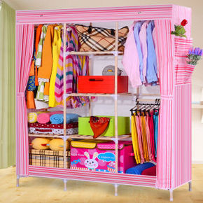 美好家 实木简易布衣柜 粉条 折59元(109，199-100券)