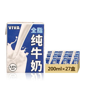 韦沃 全脂纯牛奶200ml*27 折29.9元(2件5折)