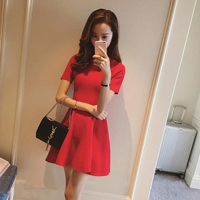 明星同款# 卡贝琳 小香风红色针织连衣裙 89元包邮