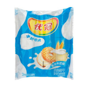 优冠 牛奶特浓夹心饼干牛奶味 390g 折3.4元 (6.8，买2免1)