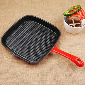 当当优品 珐琅铸铁方形平底煎锅 24cm 火焰红 69元包邮