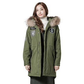 双11预售# H:CONNECT贴布连帽长款棉服  383元(定金45+尾款358-20券)